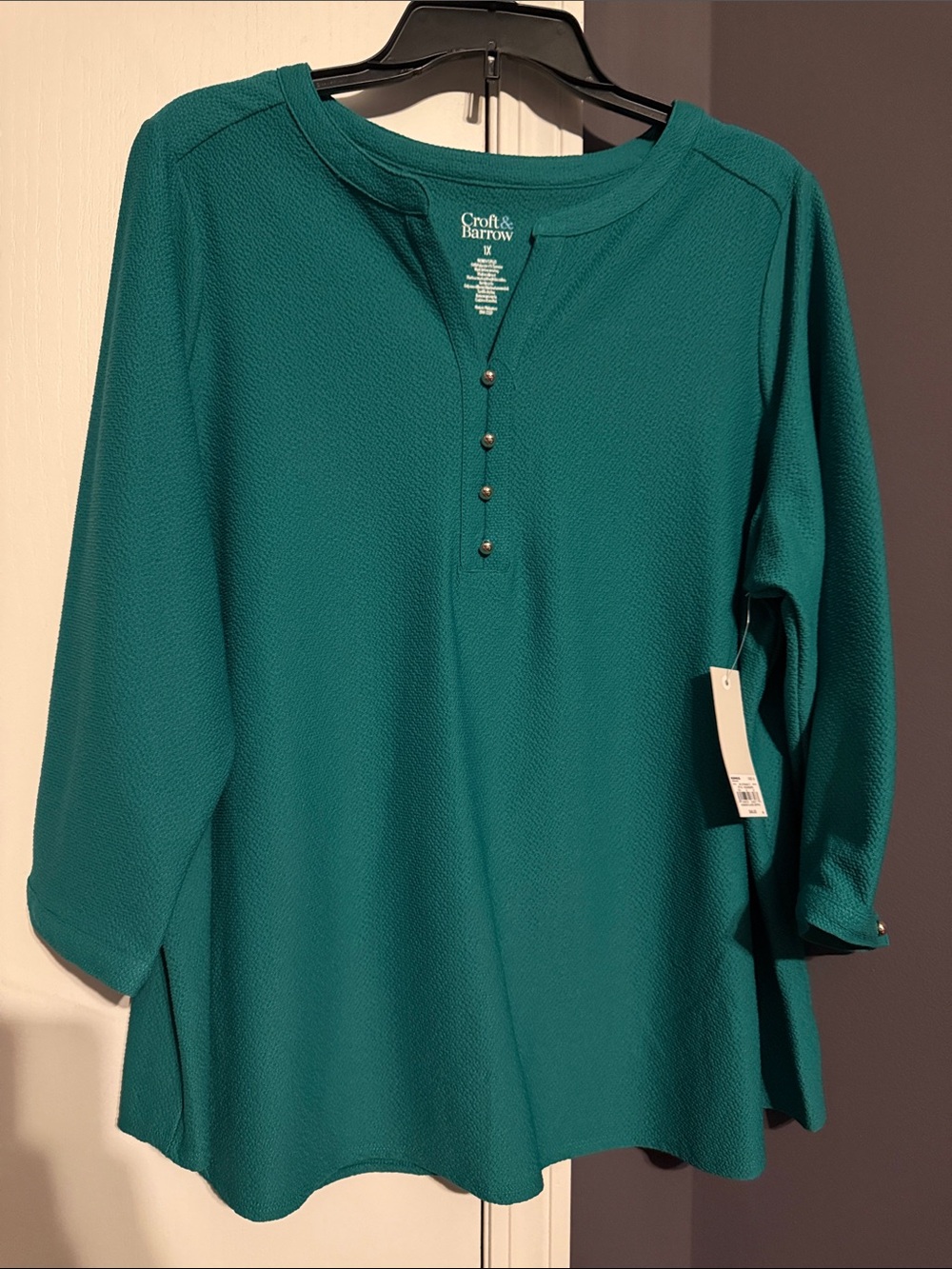 Croft & Barrow Green Henley-Style 3/4 Sleeve Tunic